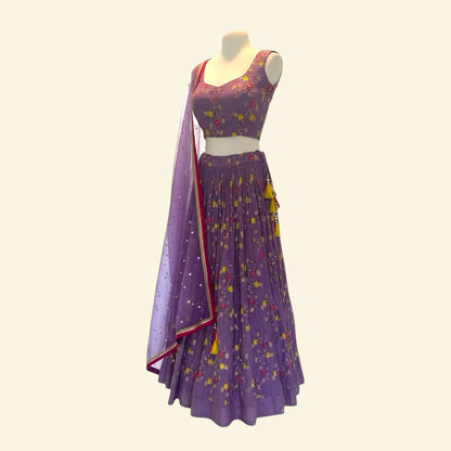 Zari and crystal-embroidered lehenga choli set