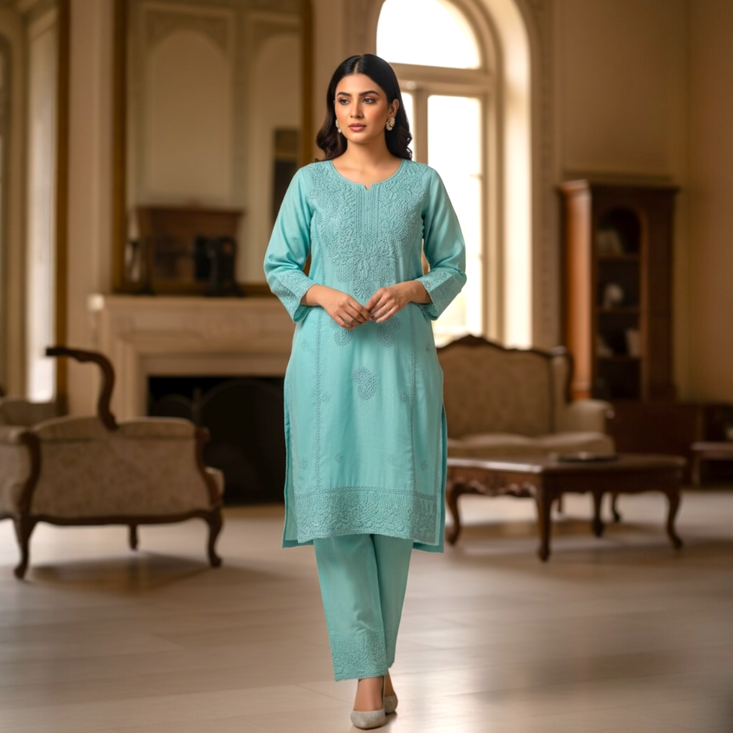 Chikankari stitched co-ord set