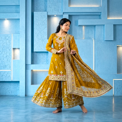 Embroidery and sequence work sharara suit set