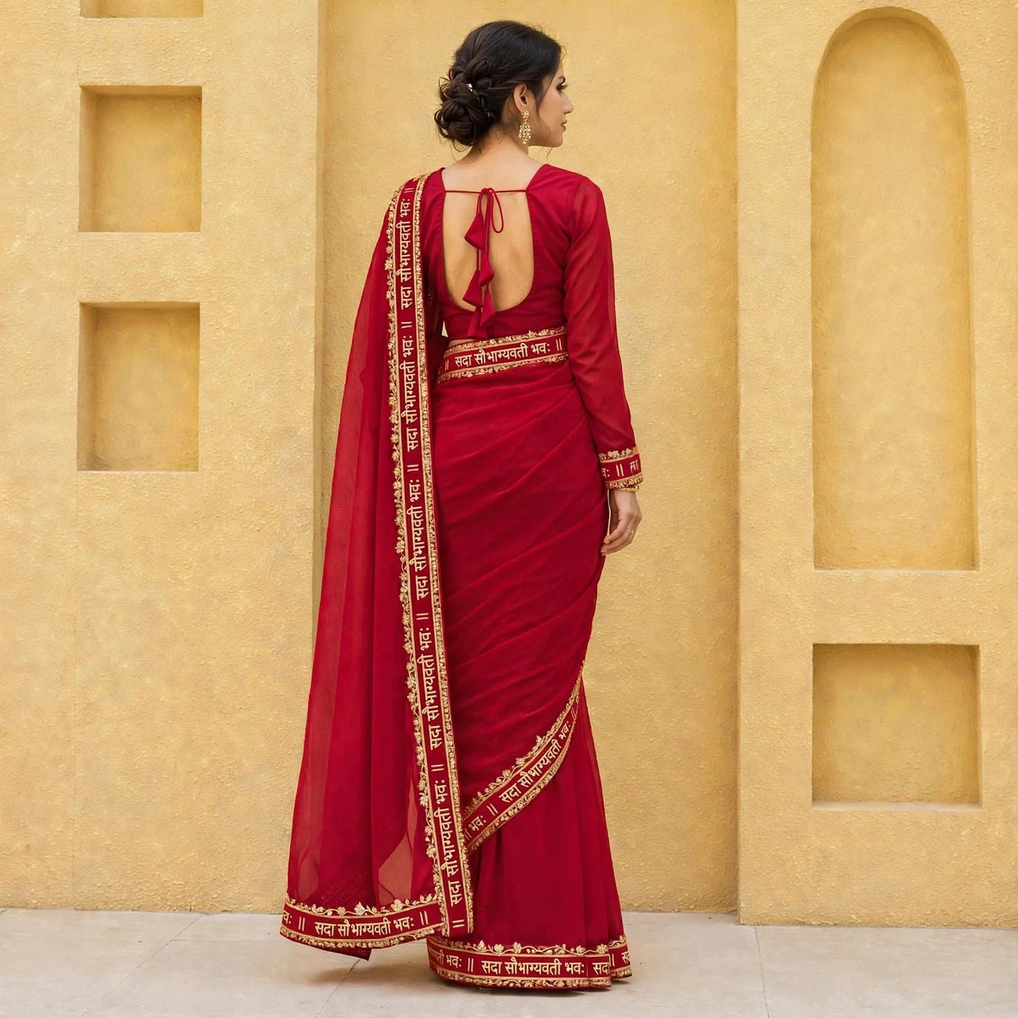 Ready to wear Sada Saubhagyavati sari with blouse.