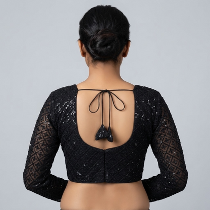 Arch base sequin and embroidered long net sleeve blouse