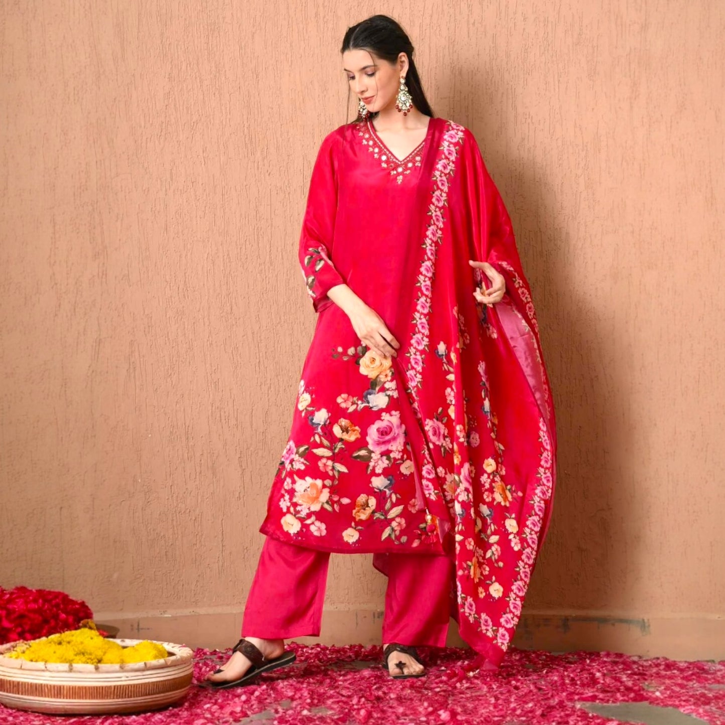 Floral straight kurta set