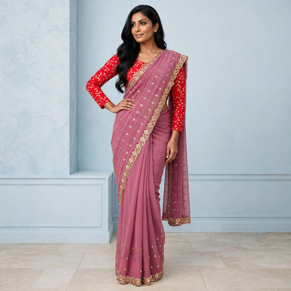 Embroidered and seed beaded saree only