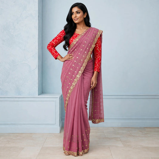 Embroidered and seed beaded saree only