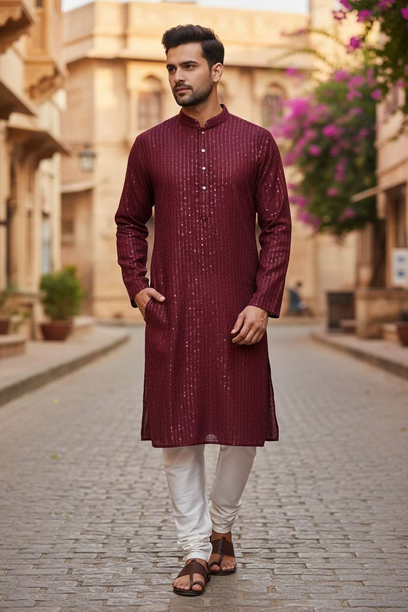 LAKHNAVI EMBROIDERED SEQUIN KURTA