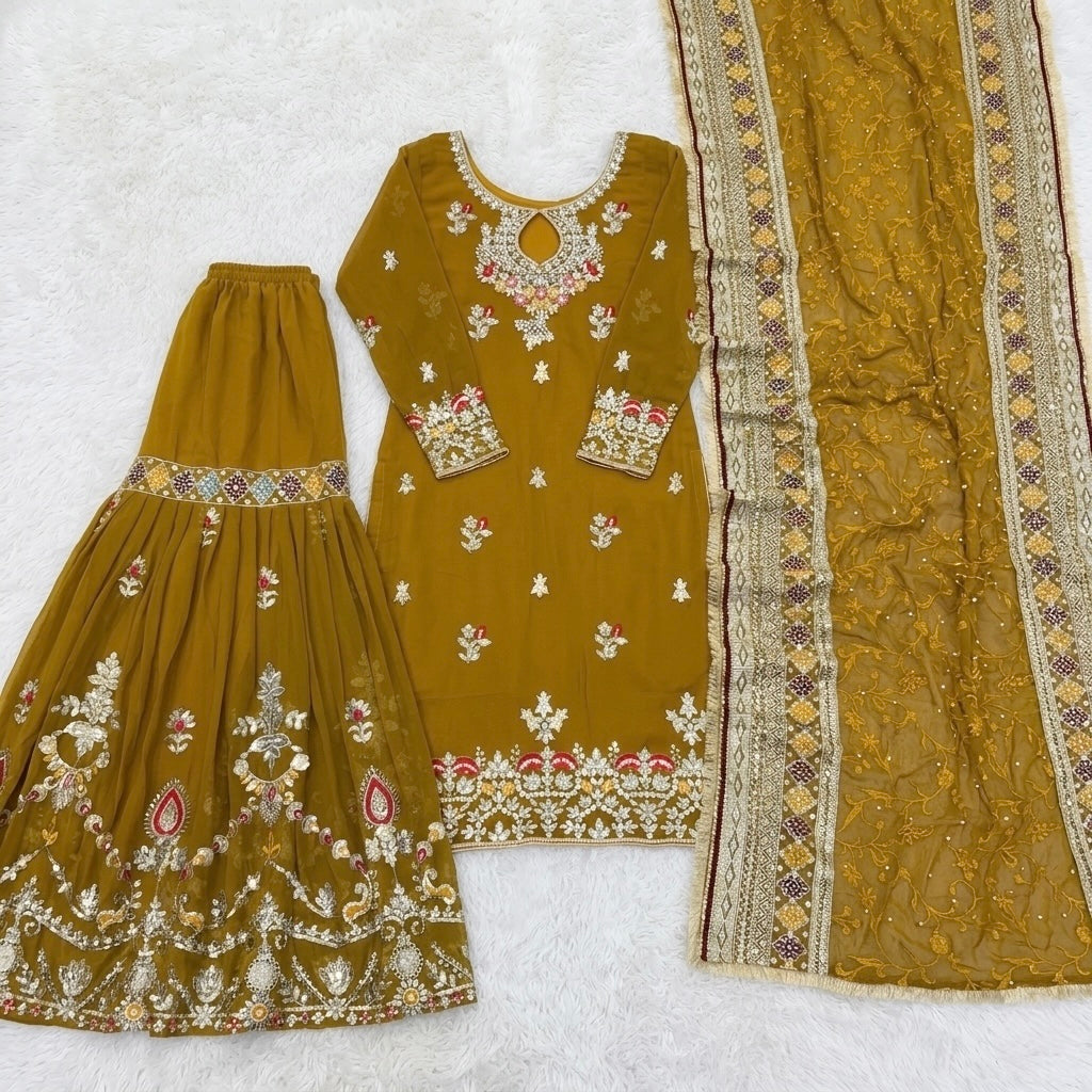 Embroidery and sequence work sharara suit set