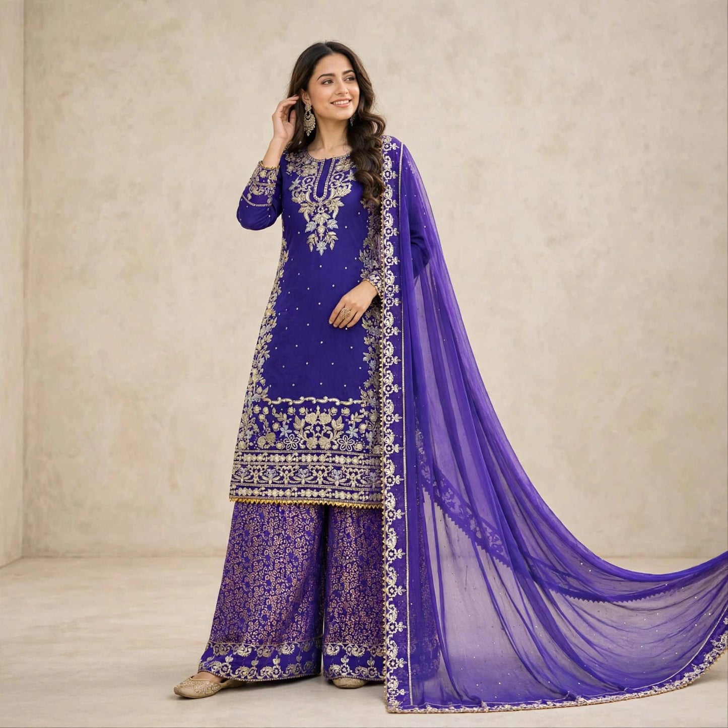 EMBROIDERED BANARASI PALAZZO SUIT