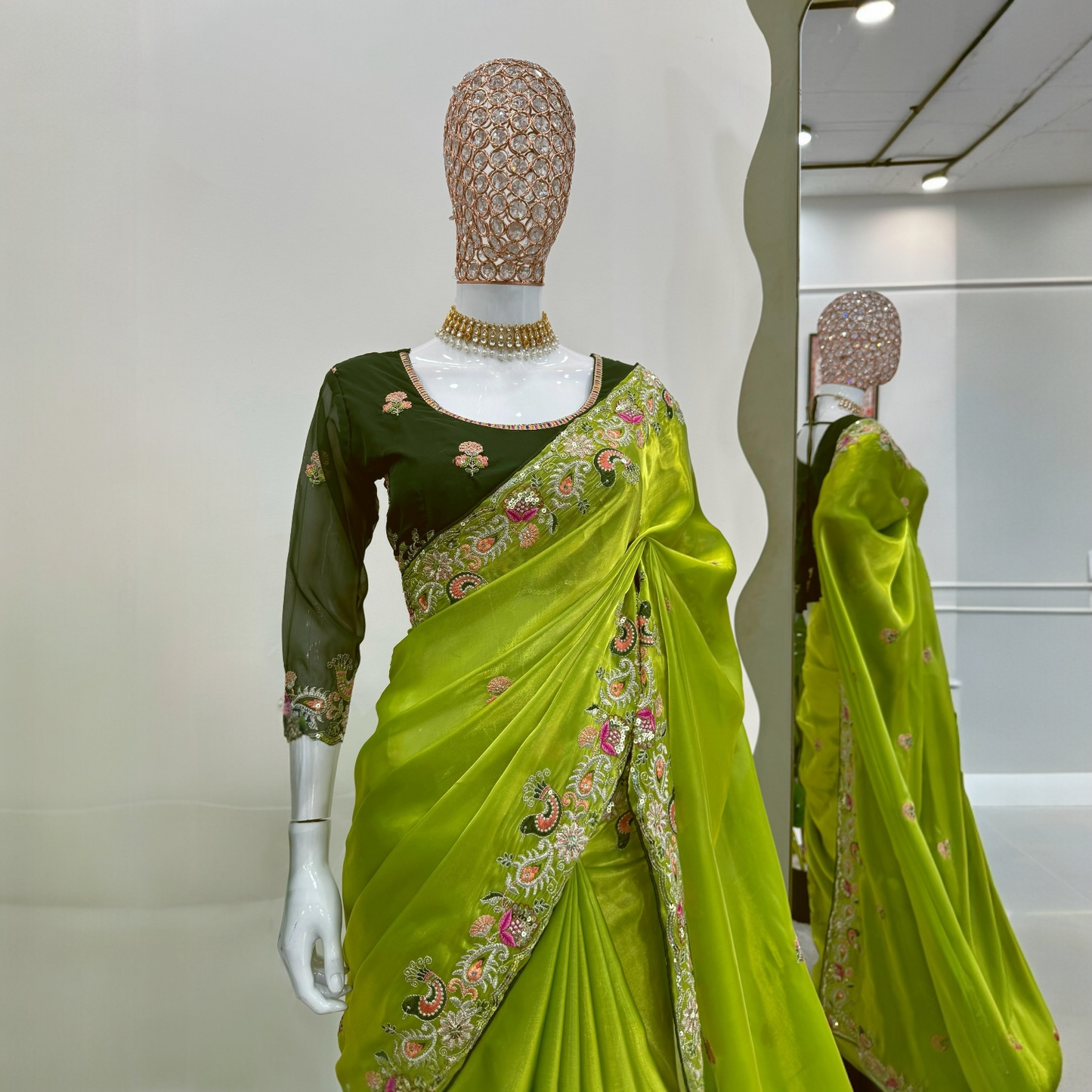 Sequin embroidered designer saree set