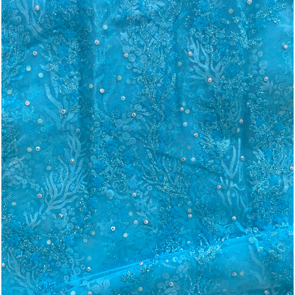 Net saree and blouse set with glitter and thread work