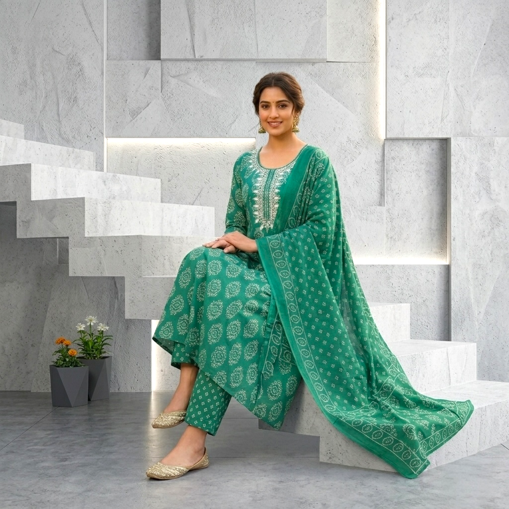 Plus size bandhani-inspired kurta set