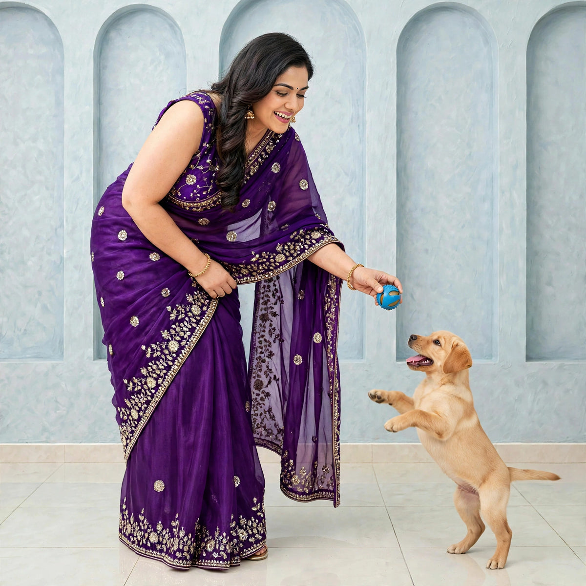 Sequins Embroidered Saree and sleeveless stitched blouse set