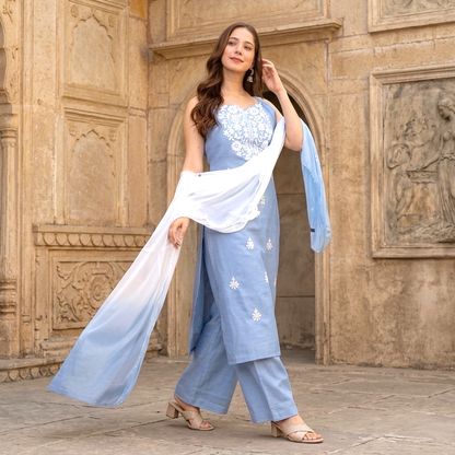 Sleeveless chikankari summer kurta set