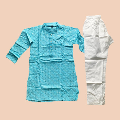 Chikankari father-son family combo set