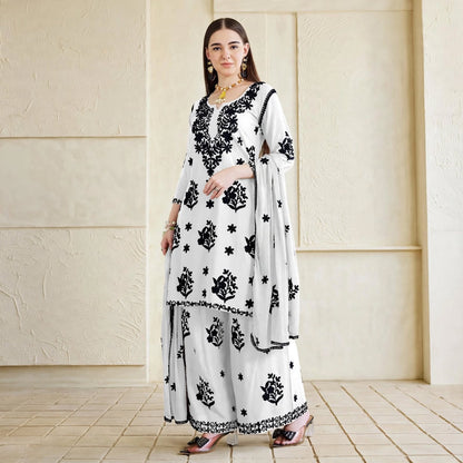 Noir Flora Chikankari Style Palazzo Set