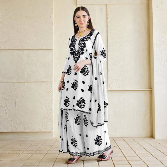 Noir Flora Chikankari Style Palazzo Set