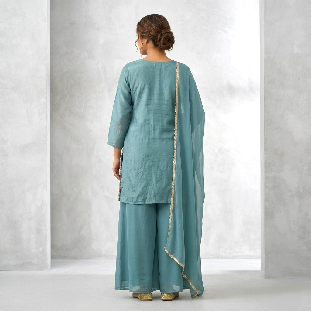 Plus size embroidered palazzo kurta Set