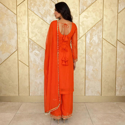 Manually stitched beadwork palazzo type kurta set