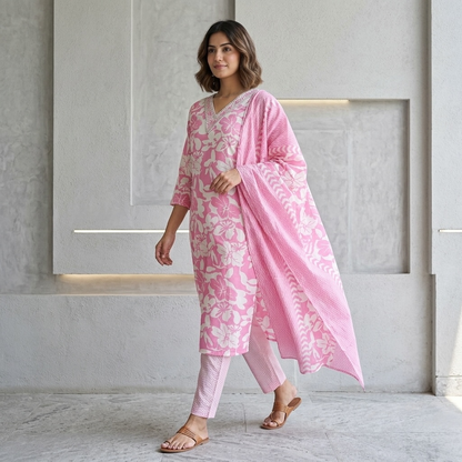Straight-cut with a V-neck design kurta set