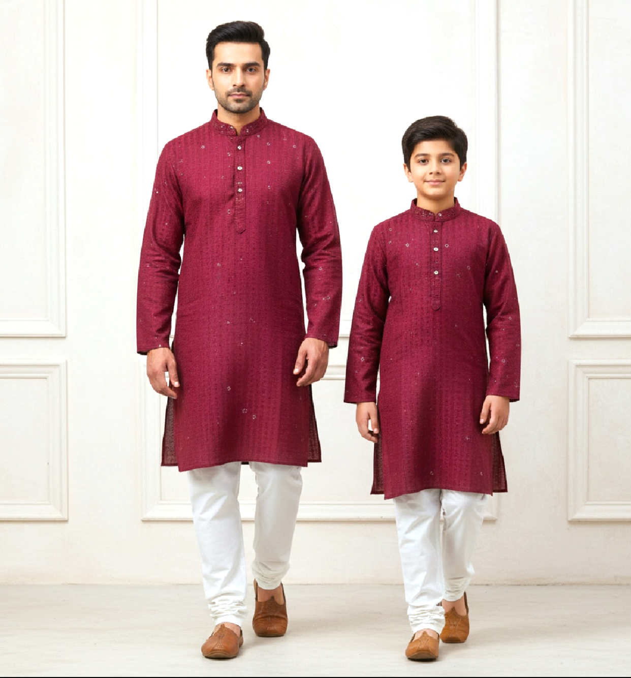 Chikankari father-son family combo set