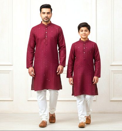 Chikankari father-son family combo set