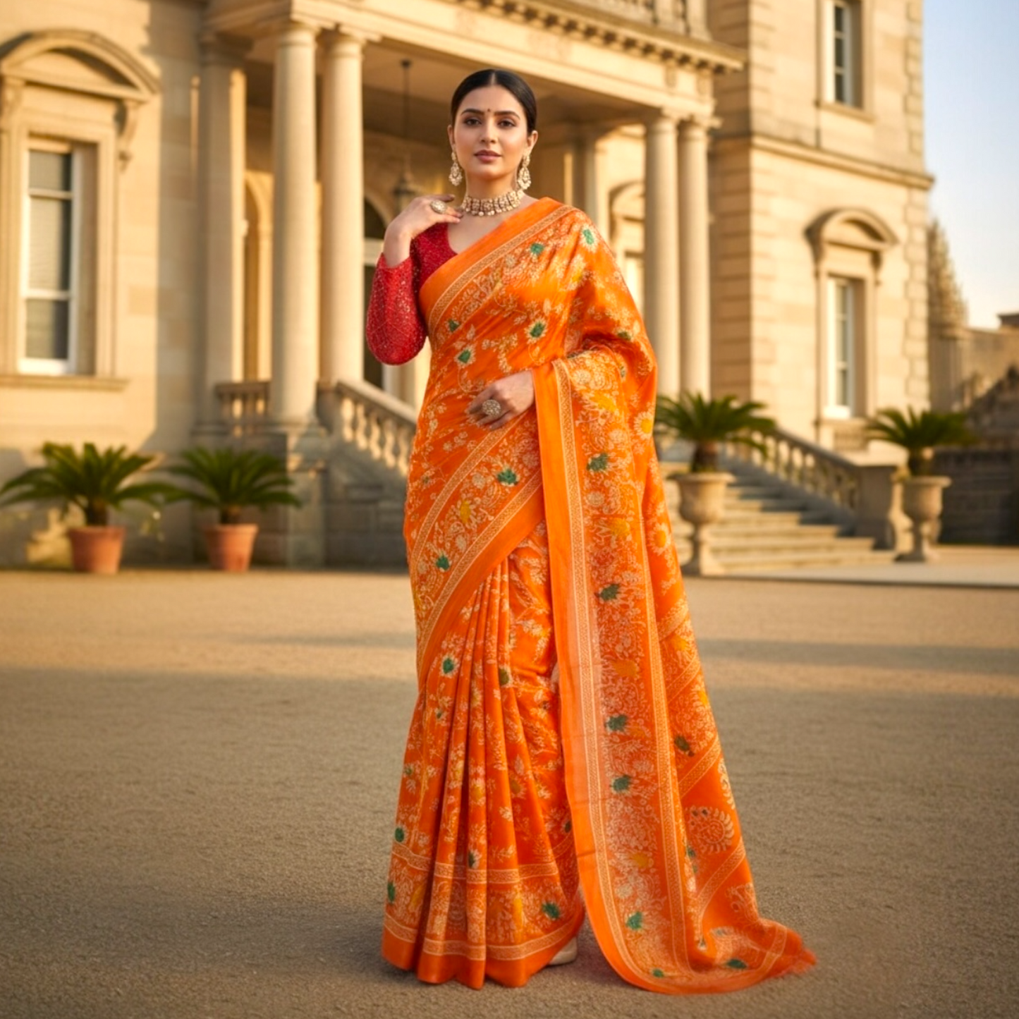 Lightweight floral print saree only