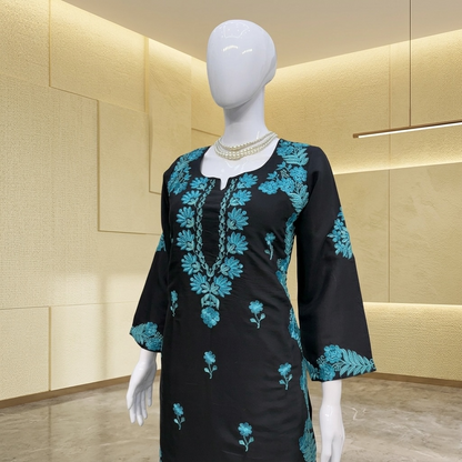 Teal Fusion Chikankari casual kurta set