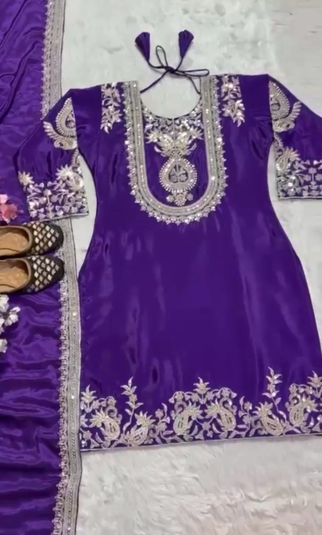 Heavy Chinnon Silk Salwar Kameez With Fancy Dupatta.