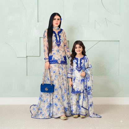 Blue Flora mother-daughter Matching Set