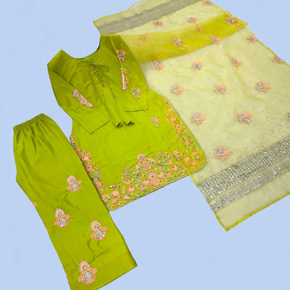 Embroidered palazzo style farshi salwar suit