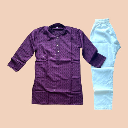 Chikankari father-son family combo set