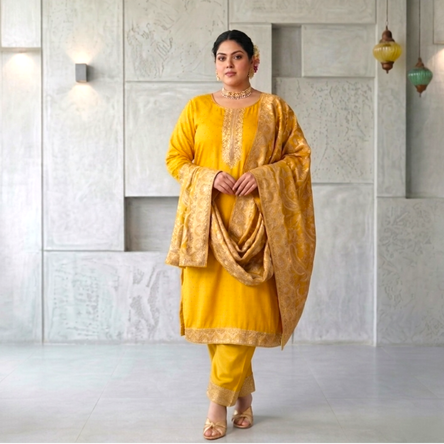 Plus size kalki style straight-fit kurta set