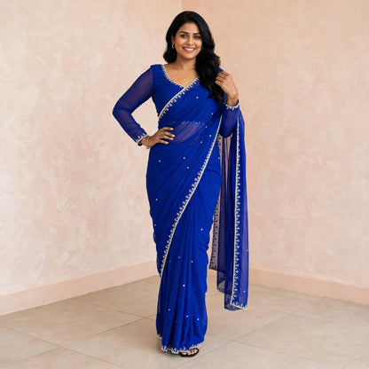 manually stitched pre-pleated saree and blouse sets