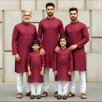 Chikankari father-son family combo set