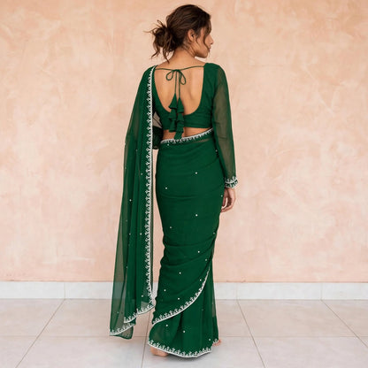 manually stitched pre-pleated saree and blouse sets