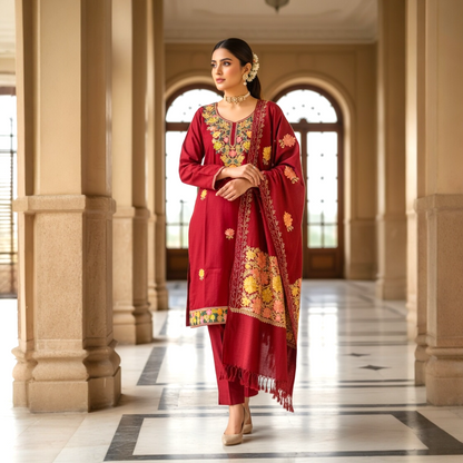 Customized embroidered winter kurta set