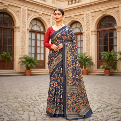 Lightweight floral print saree only