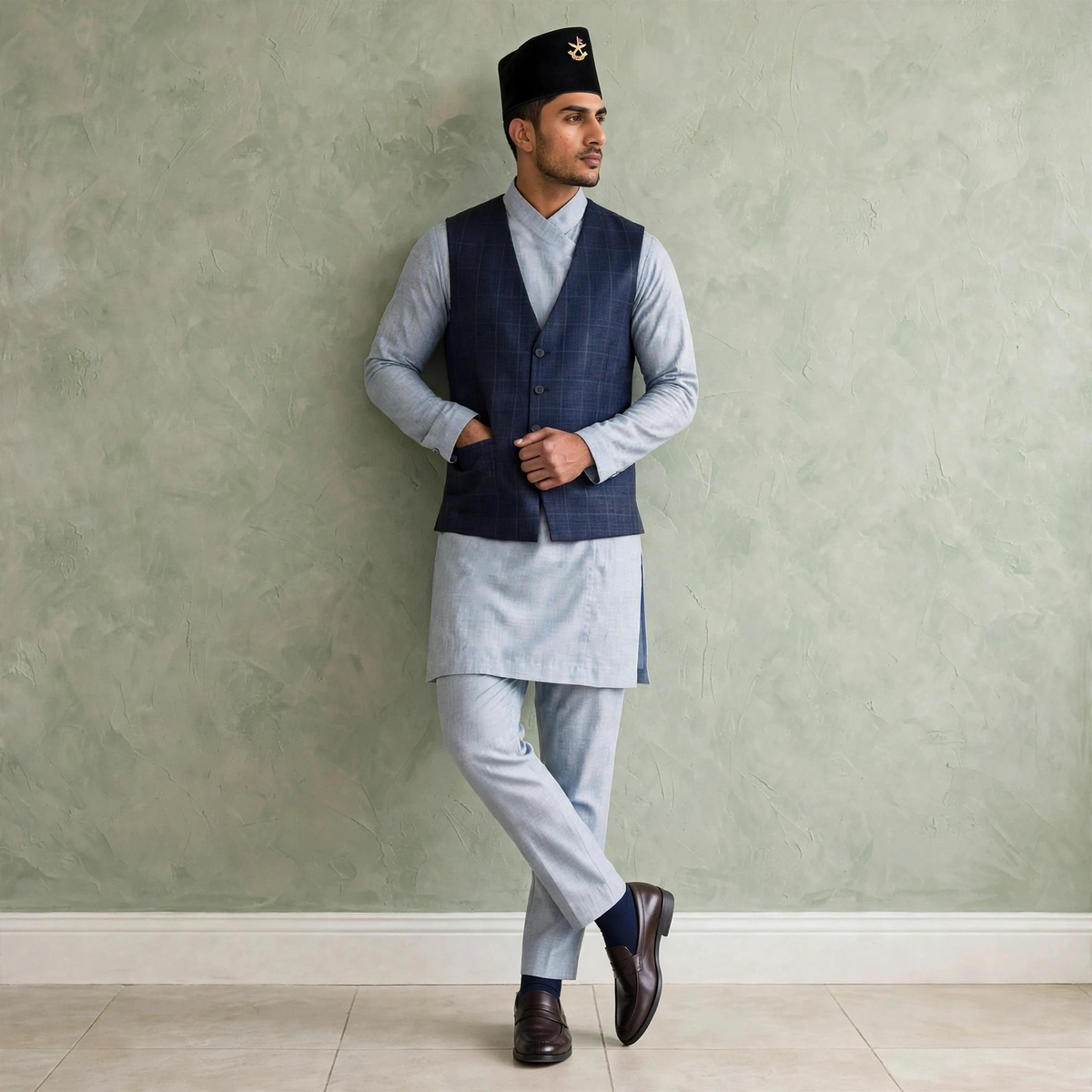 Elastic-waist Daura suruwal gorkhali ethnic suit/Coats and hat not included