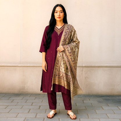 Pure Chanderi Embellished A-Line Kurta Set