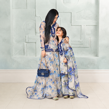 Blue Flora mother-daughter Matching Set