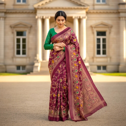 Lightweight floral print saree only
