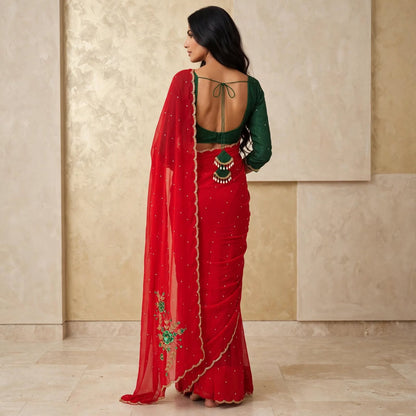 Manually stitched sequins floral saree and blouse set.