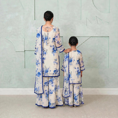 Blue Flora mother-daughter Matching Set