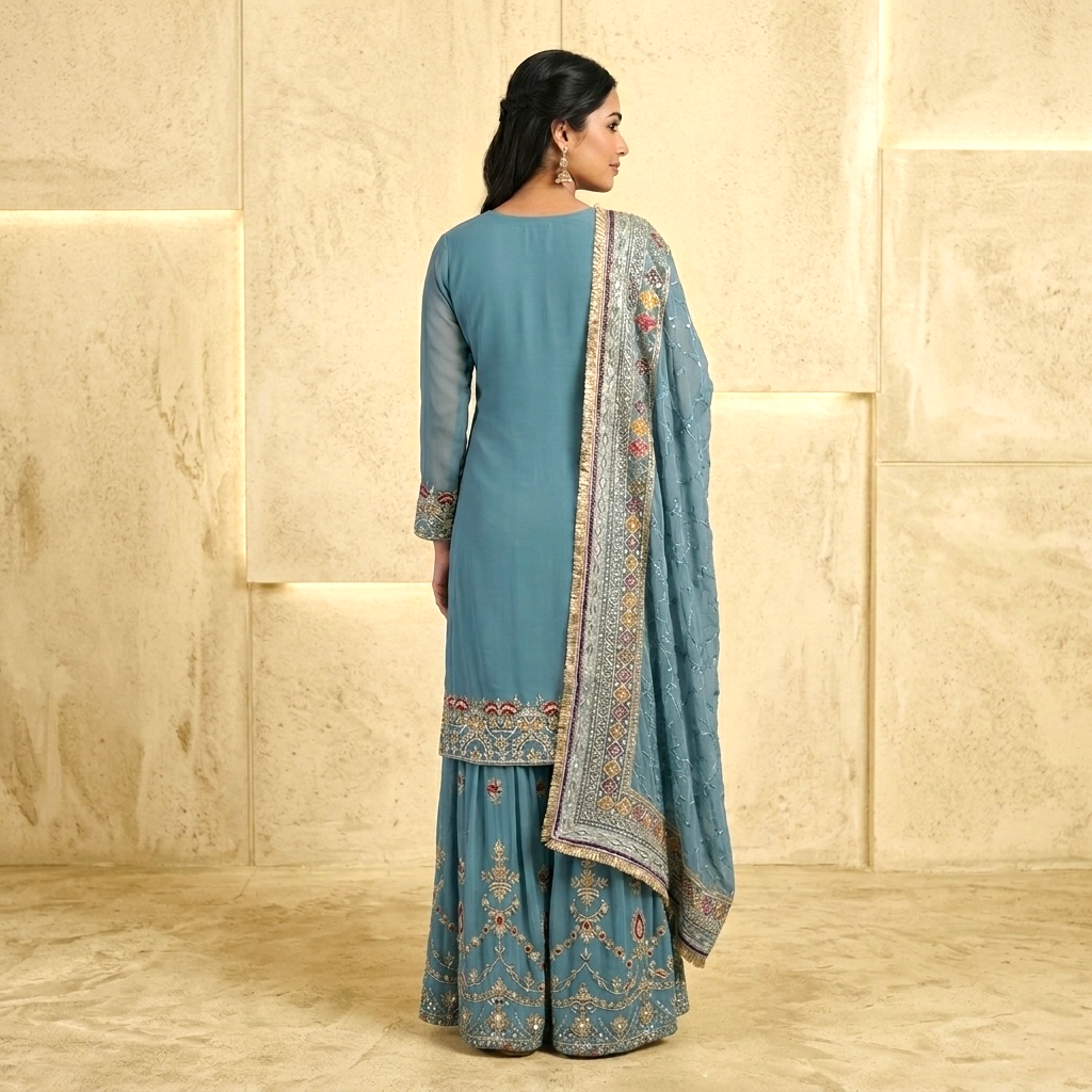 Embroidery and sequence work sharara suit set