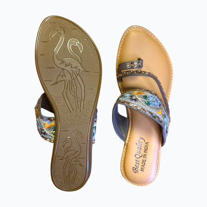 Embroidered Toe-Ring Ethnic Sandals – Kolhapuri Style