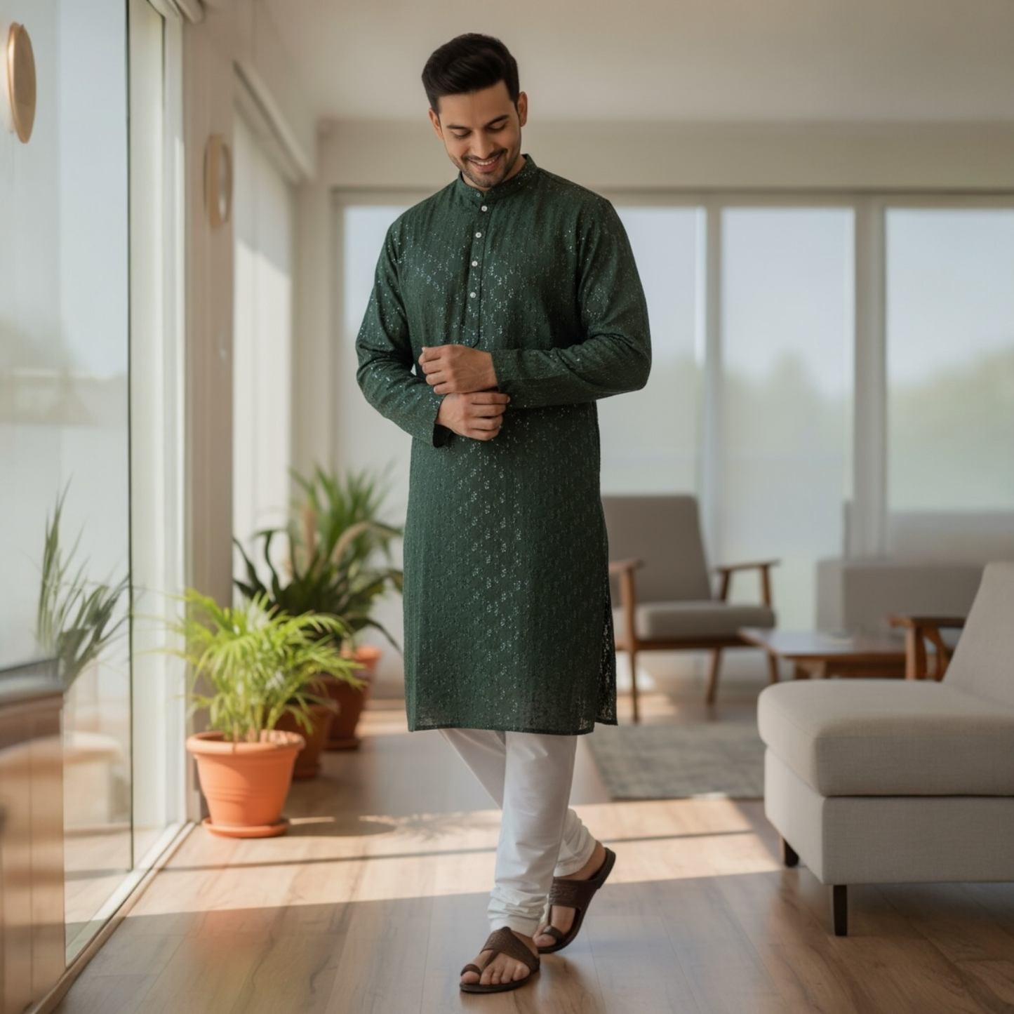 LAKHNAVI EMBROIDERED SEQUIN KURTA