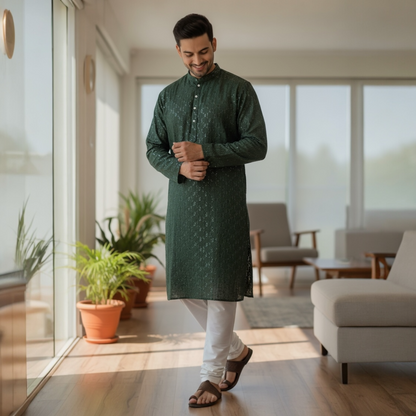 LAKHNAVI EMBROIDERED SEQUIN KURTA