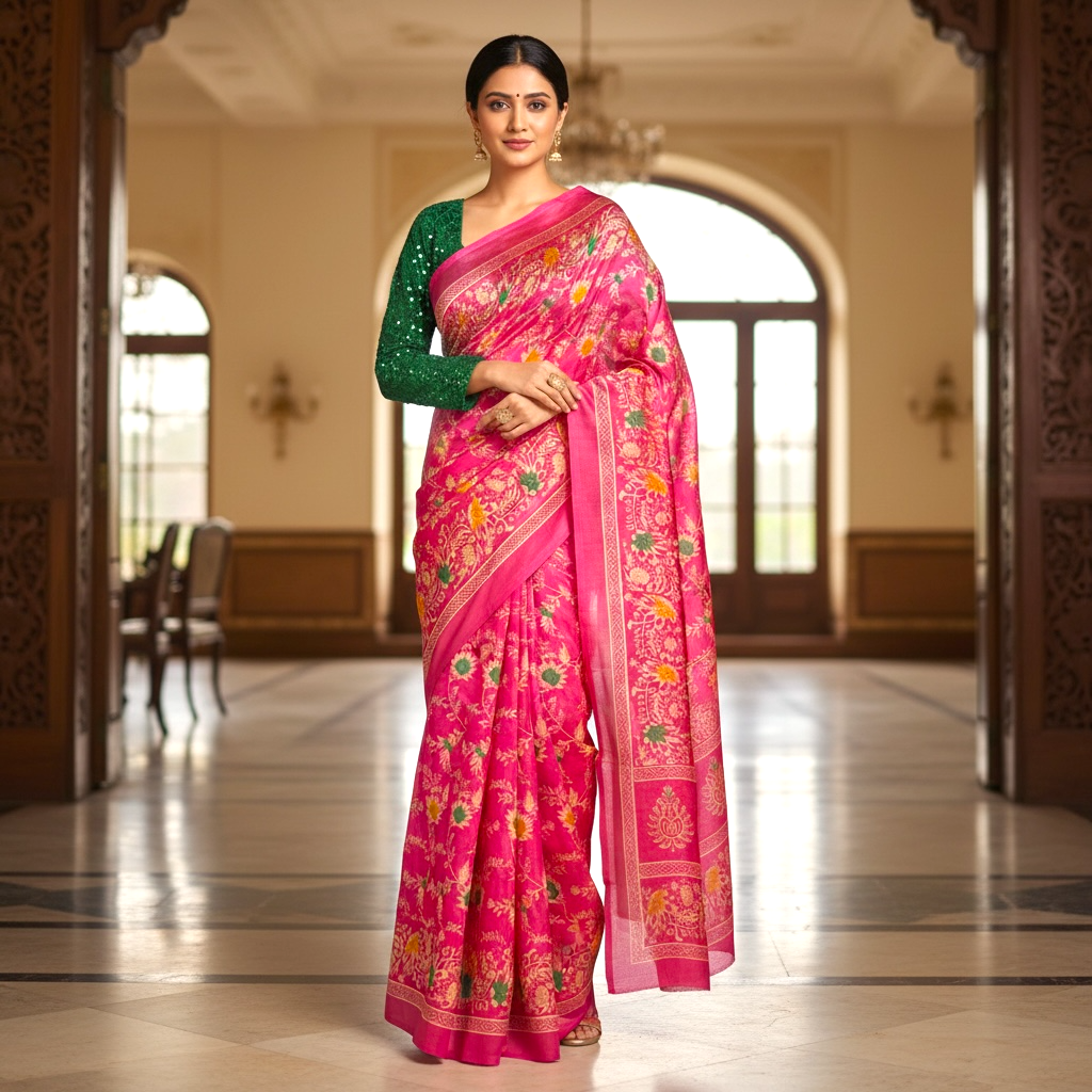Lightweight floral print saree only
