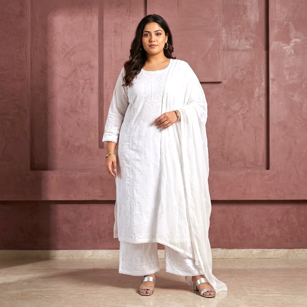 Plus and regular size chikankari palazzo kurta set