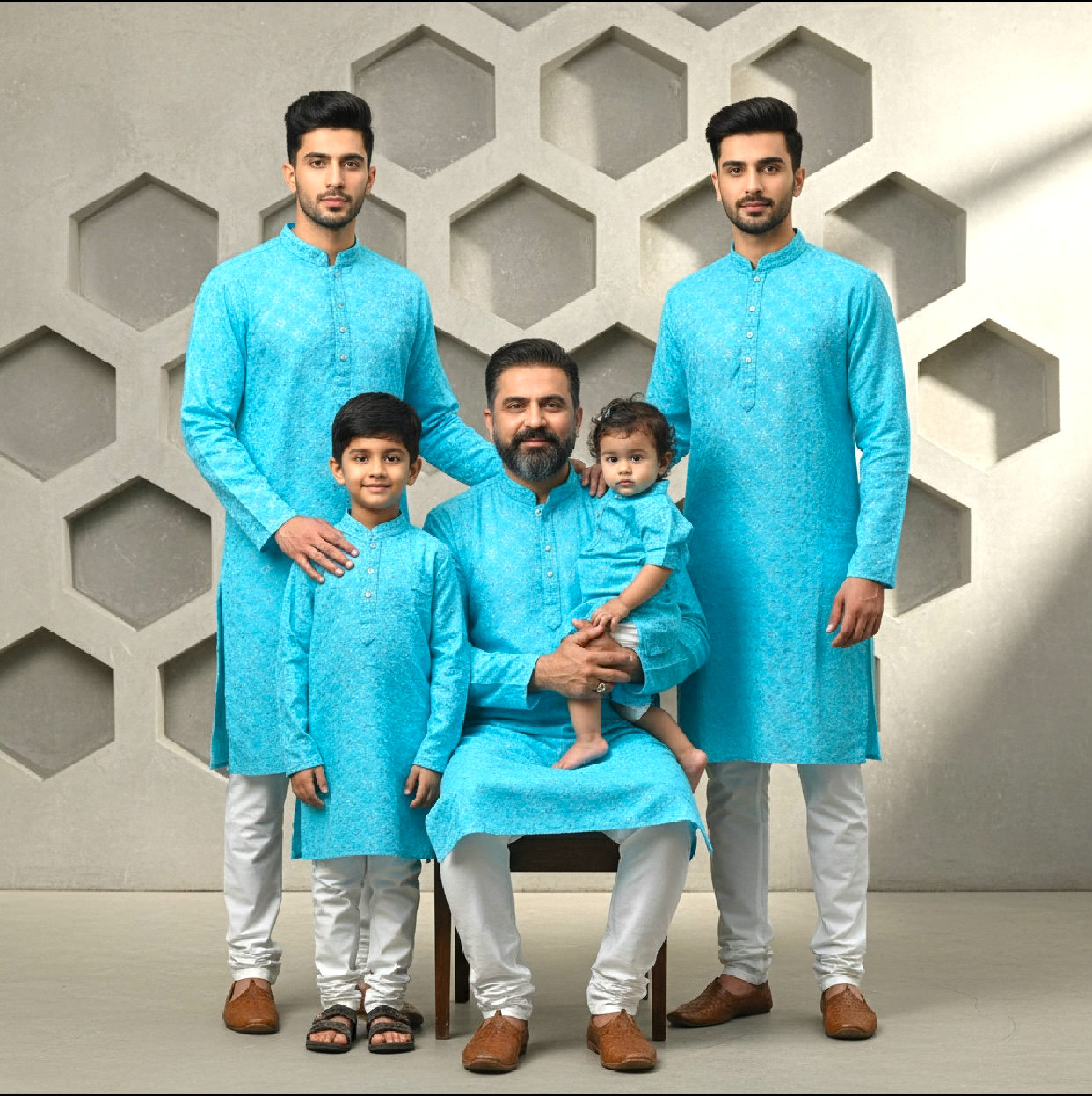 Chikankari father-son family combo set