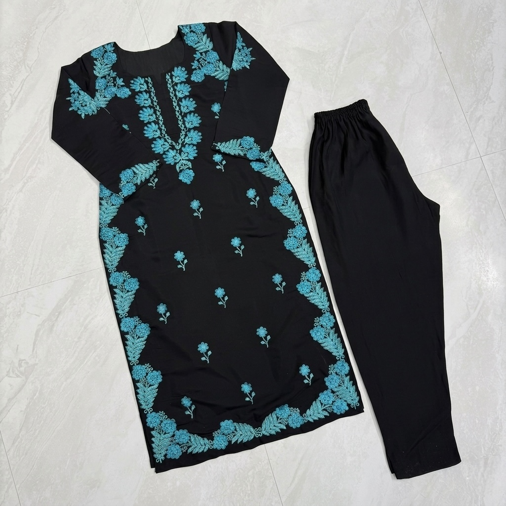 Teal Fusion Chikankari casual kurta set